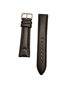 20mm Black Padded Double Stitched Style Leather Watch Band