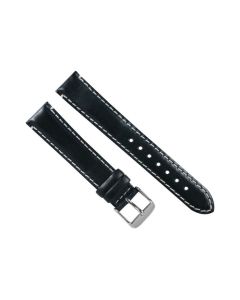 20mm Black and White Plain Stitched Leather Watch Band