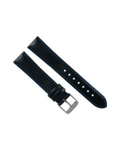 20mm Black and Blue Plain Stitched Leather Watch Band