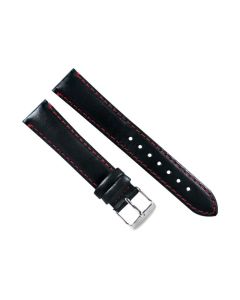 20mm Black and Red Plain Stitched Leather Watch Band