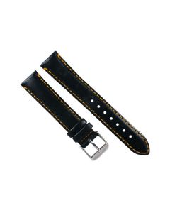 20mm Black and Orange Plain Stitched Leather Watch Band