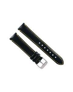 20mm Black and Yellow Plain Stitched Leather Watch Band