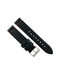 20mm Black Smooth Leather Horizonal Stitched Watch Band