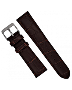 20mm Brown Padded Stitched Crocodile Print Leather Watch Band