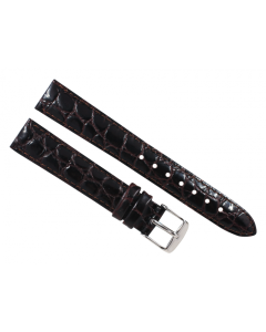 20mm Brown Glossy Stitched Crocodile Print Leather Watch Band