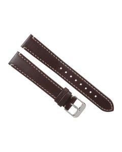 20mm Brown Thick Leather and White Stitched Watch Band