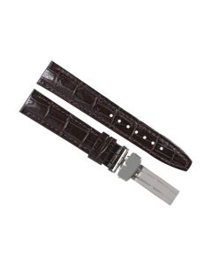 20mm Brown Deployment Buckle Crocodile Print Leather Watch Band