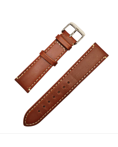 20mm Light Brown Flat Stitched Leather Watch Band