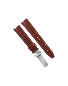 20mm Light Brown Deployment Buckle Crocodile Print Leather Watch Band