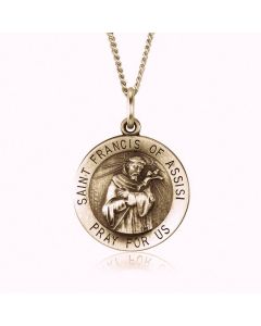 14K Yellow Gold Saint Francis of Assisi Medallion Pendant