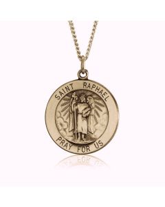 14K Yellow Gold Saint Raphael Medallion Pendant
