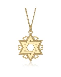 10K Yellow Gold Star of David with Hearts Charm