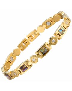 Stoned Geometric Style Yellow Plated Titanium Bracelet