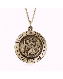 14K Yellow Gold Saint Christopher Medallion Pendant