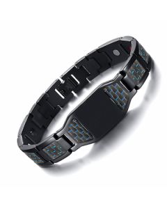 Blue Carbon Fiber I.D. Black Steel Bracelet