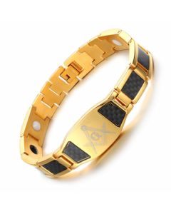 Masonic Black Carbon Fiber I.D. Yellow Plated Stainless Steel Bracelet
