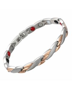 Croco Grain Braided Style Two Tone Stainless Steel Bracelet