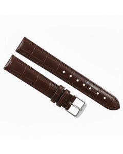 18mm Brown Glossy Crocodile Print Padded Stitched Leather Watch Band