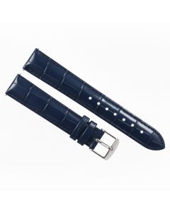 18mm Navy Blue Glossy Crocodile Print Padded Stitched Leather Watch Band