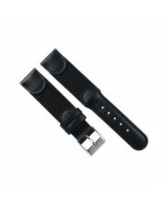 18mm Black Nylon and Leather Combo Watch Band