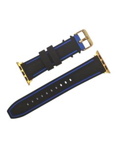 42/44mm Apple Connector Black Silicone Watch Band with Blue Border