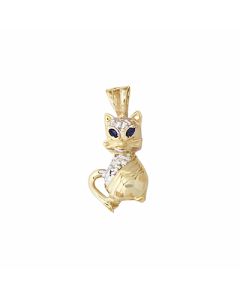 10K Yellow Gold Fancy CZ Blue Eyed Cat Pendant