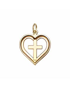 10K Yellow Gold Heart with a Cross in the Middle Charm