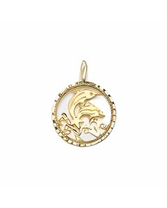 10K Yellow Gold Two Dolphins in a Circle Pendant