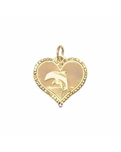 10K Yellow Gold Dolphin Heart Charm