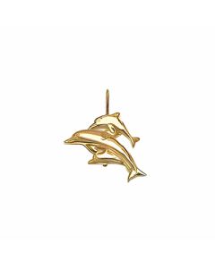 10K Yellow Gold Swimming Dolphin with Babies Pendant