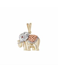 10K Tri Colored Red Eyed Elephant Pendant