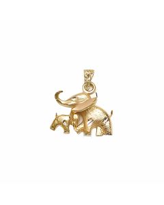 10K Yellow Gold Elephant and Baby Pendant