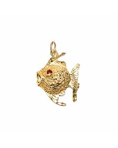 10K Yellow Gold BlowFish with Red Eyes Charm