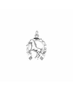 Silver Front Knees Raised Horse in a Horseshoe Pendant