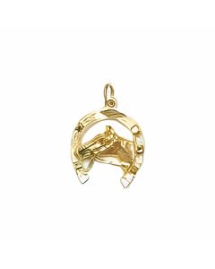 10K Yellow Gold Horse's Head in a Horseshoe Pendant