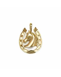 10K Yellow Gold Horse's Head in a Horseshoe Pendant