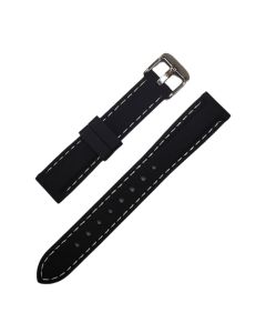 16mm Black and White Stitched Silicone Watch Band with Quick Release Pins