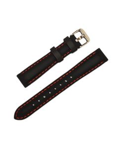 16mm Black and Red Stitched Silicone Watch Band with Quick Release Pins