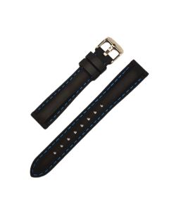 16mm Black and Blue Stitched Silicone Watch Band with Quick Release Pins