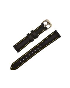 16mm Black and Yellow Stitched Silicone Watch Band with Quick Release Pins