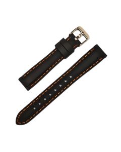 16mm Black and Orange Stitched Silicone Watch Band with Quick Release Pins