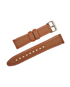 20mm Brown Diamond Pattern Stitched Silicone Watch Band with Quick Release Pins