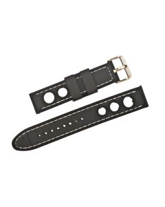 22mm Heavy Duty Black and White Stitched Silicone Watch Band with Quick Release Pins