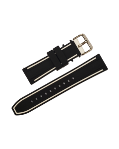 22mm Black Slightly Raised Silicone Watch Band with a White Border and Quick Release Pins