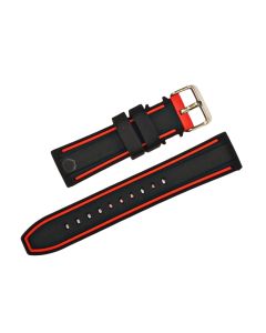 22mm Black Slightly Raised Silicone Watch Band with a White Red and Quick Release Pins