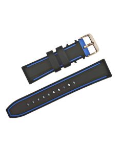 22mm Black Slightly Raised Silicone Watch Band with a Blue Border and Quick Release Pins
