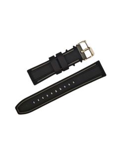 22mm Black Slightly Raised Silicone Watch Band with  Grey Border and Quick Release Pins