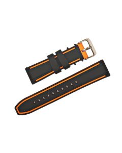 22mm Black Slightly Raised Silicone Watch Band with Orange Border and Quick Release Pins