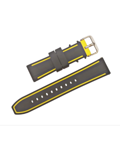 22mm Black Slightly Raised Silicone Watch Band with a Yellow Border and Quick Release Pins