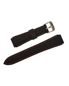 18X21mm Black with Red Stitched Silicone Watch Band